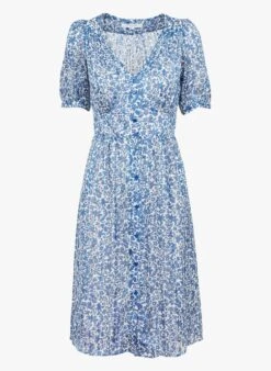 GERARD DAREL JAMES - Blue Floral Print V-neck Midi Dress -Morganmai Store 4073126