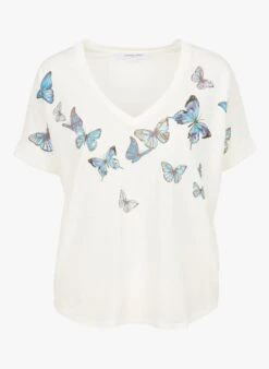 GERARD DAREL ADAM - White V-neck Linen-blend T-shirt 7 GERARD DAREL ADAM - White V-neck Linen-blend T-shirt -Morganmai Store 4073131