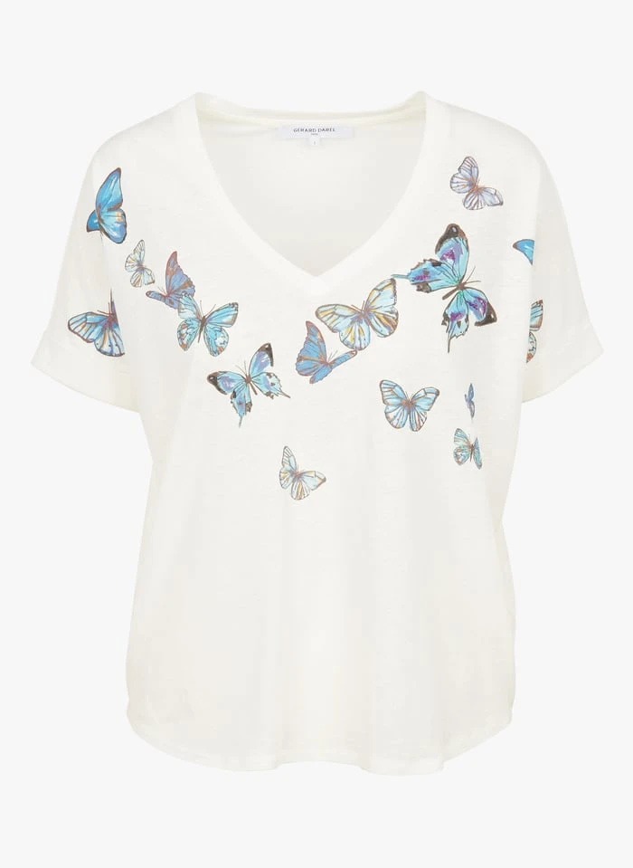 GERARD DAREL ADAM - White V-neck Linen-blend T-shirt 3 GERARD DAREL ADAM - White V-neck Linen-blend T-shirt - Image 3