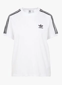 ADIDAS White Round-neck Striped Cotton T-shirt -Morganmai Store 4073608