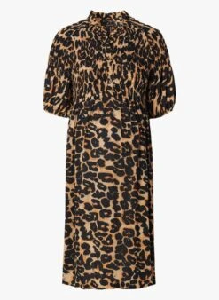 SUPERMOM GALAX - Multicolored Leopard Print Fitted Midi Dress With High Neck