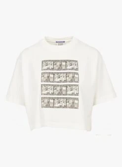 Scotch And Soda White Printed Cotton Cropped T-shirt -Morganmai Store 4074908