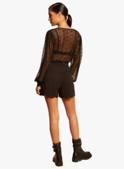 MORGAN TELLE - Black V-neck Lace Top -Morganmai Store 4076476