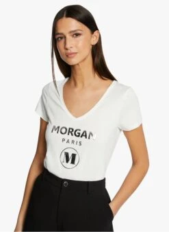 MORGAN DWONDER - White V-neck Cotton-blend T-shirt