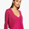MORGAN MSOHO - Pink Fine-knit Cropped Cardigan