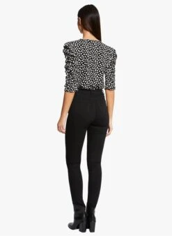 MORGAN TRINA - Black Polka Dot Print V-neck Top -Morganmai Store 4076614