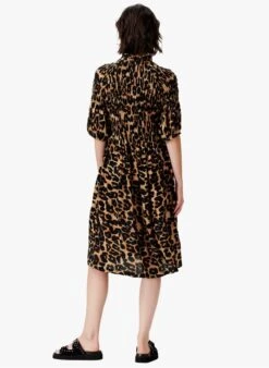 SUPERMOM GALAX - Multicolored Leopard Print Fitted Midi Dress With High Neck -Morganmai Store 4077017