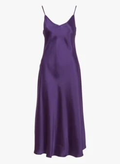 Max Mara Leisure ONDA - Purple Long Satin V-neck Dress -Morganmai Store 4079206