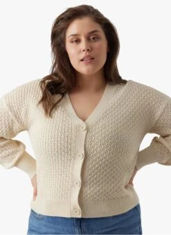 Vero Moda Curve Beige Organic Cotton-blend Knitted Cardigan -Morganmai Store 4083040