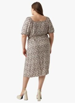 Vero Moda Curve RANI - Black Printed Viscose Midi Dress -Morganmai Store 4083041