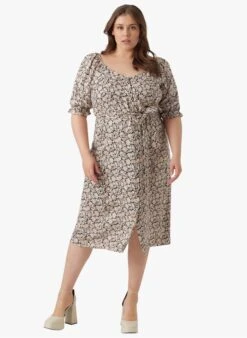 Vero Moda Curve RANI - Black Printed Viscose Midi Dress