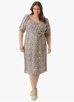 Vero Moda Curve RANI - Black Printed Viscose Midi Dress -Morganmai Store 4083043