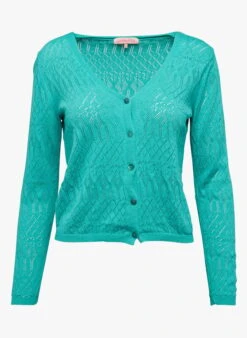 Yellow V-neck Openwork Cotton Cardigan -Morganmai Store 4083575