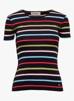 SONIA RYKIEL Black Striped Cotton T-shirt -Morganmai Store 4083620
