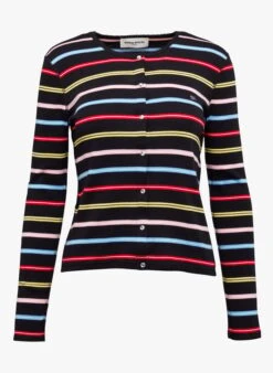 SONIA RYKIEL Black Cotton Cardigan With Multicolored Stripes 8 SONIA RYKIEL Black Cotton Cardigan With Multicolored Stripes -Morganmai Store 4083621