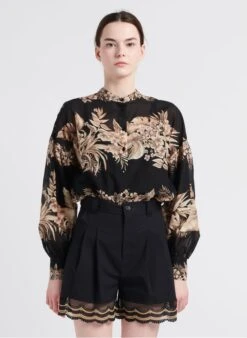 TWINSET Multicolored Floral Print Cotton Shirt With Mandarin Collar