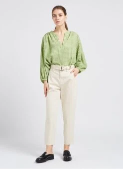 SEE U SOON Green Check Print Blouse -Morganmai Store 4087458