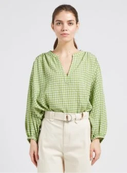SEE U SOON Green Check Print Blouse