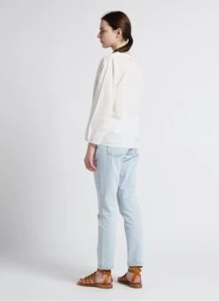 ONE STEP White Cotton Blouse With V-neck And Embroidered Insets -Morganmai Store 4089706