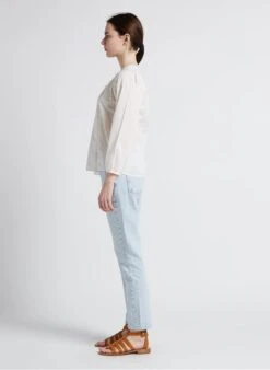 ONE STEP White Cotton Blouse With V-neck And Embroidered Insets -Morganmai Store 4089710