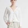 Vila VIAUGUSTA - White V-neck Openwork Cotton Cardigan