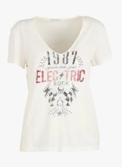 Ikks White Printed V-neck T-shirt -Morganmai Store 4090096