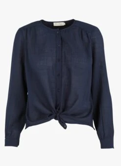 SEE U SOON Blue Round-neck Cotton Shirt 7 SEE U SOON Blue Round-neck Cotton Shirt -Morganmai Store 4090112