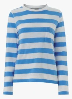 Whistles Multicolored Round-neck Striped Cotton Top -Morganmai Store 4091086
