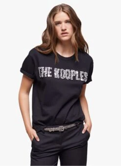 THE KOOPLES Black Round-neck Sequin-embroidered Cotton T-shirt