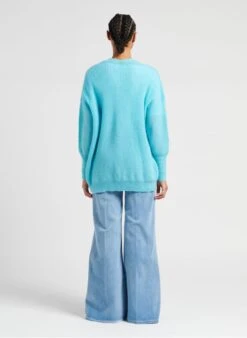 FLORENCE - Blue Mid-length Ribbed Knit Cardigan 9 FLORENCE - Blue Mid-length Ribbed Knit Cardigan -Morganmai Store 4098413