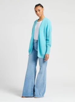 FLORENCE - Blue Mid-length Ribbed Knit Cardigan 8 FLORENCE - Blue Mid-length Ribbed Knit Cardigan -Morganmai Store 4098414