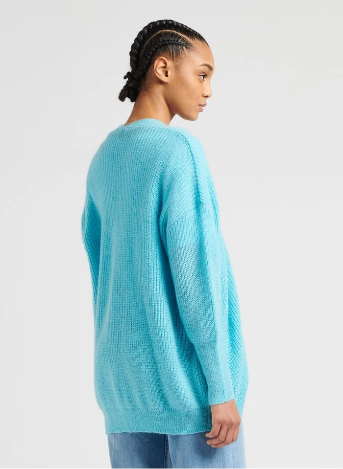 FLORENCE - Blue Mid-length Ribbed Knit Cardigan 2 FLORENCE - Blue Mid-length Ribbed Knit Cardigan - Image 2