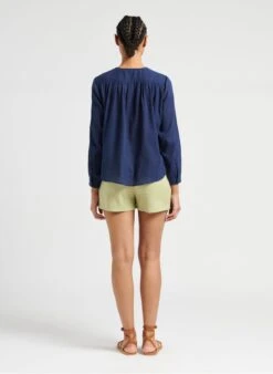 SEE U SOON Blue Round-neck Cotton Shirt 9 SEE U SOON Blue Round-neck Cotton Shirt -Morganmai Store 4098471