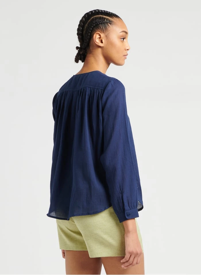 SEE U SOON Blue Round-neck Cotton Shirt 2 SEE U SOON Blue Round-neck Cotton Shirt - Image 2
