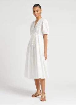 SEE U SOON White Embroidered Cotton Midi Dress 8 SEE U SOON White Embroidered Cotton Midi Dress -Morganmai Store 4098607
