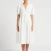 SEE U SOON White Embroidered Cotton Midi Dress