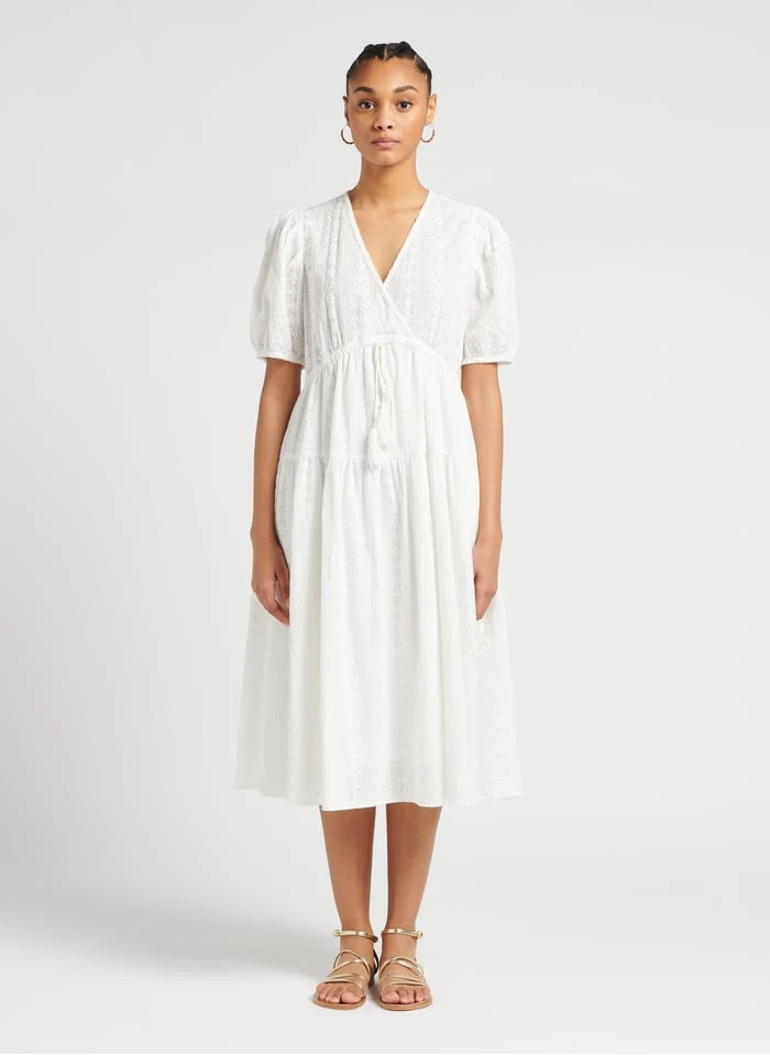 SEE U SOON White Embroidered Cotton Midi Dress 1 SEE U SOON White Embroidered Cotton Midi Dress