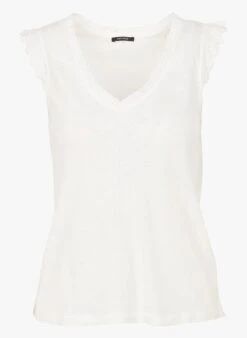 ONE STEP White V-neck Linen Top -Morganmai Store 4098918