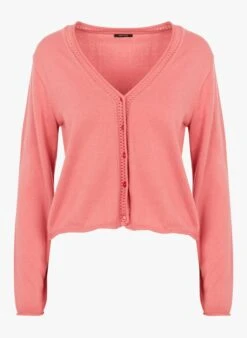 ONE STEP Pink V-neck Organic Cotton Cardigan -Morganmai Store 4098921