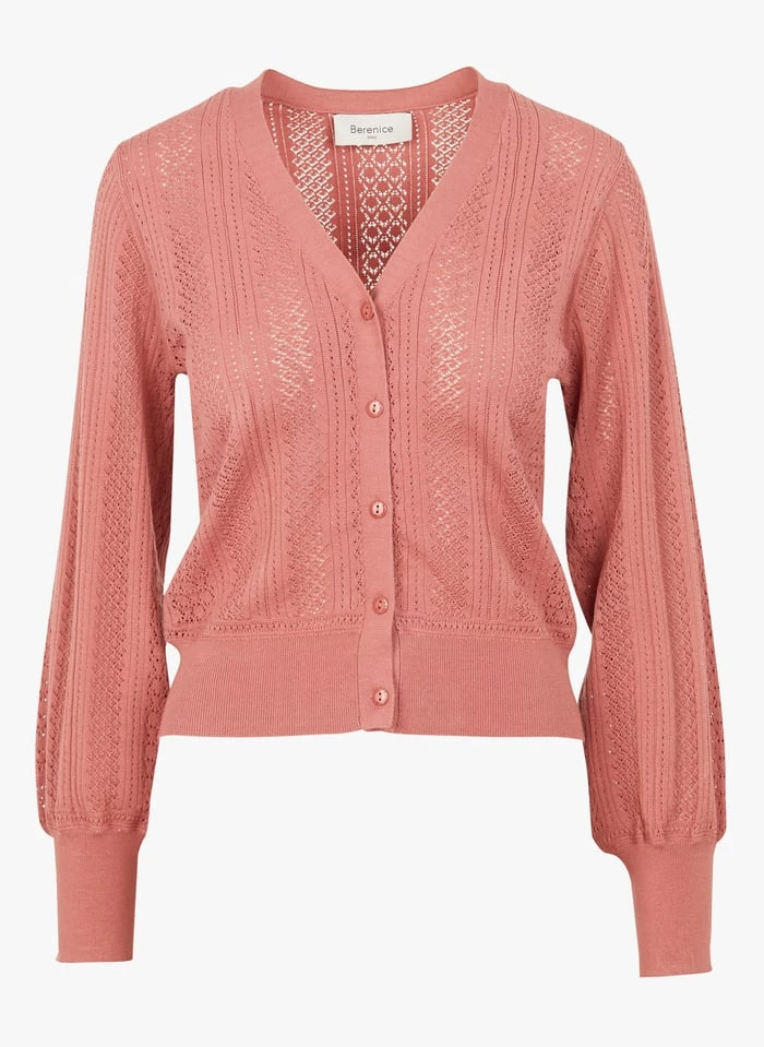 BERENICE GAMMA - Orange V-neck Cardigan With Openwork Embroidery 3 BERENICE GAMMA - Orange V-neck Cardigan With Openwork Embroidery - Image 3