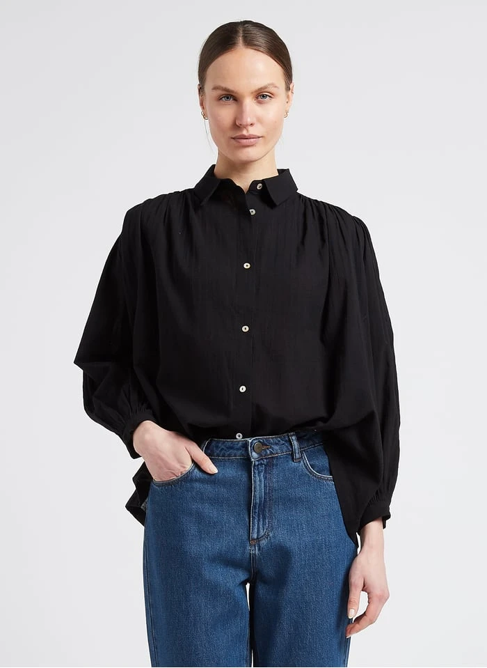 SEE U SOON Black Straight-cut Cotton Shirt 1 SEE U SOON Black Straight-cut Cotton Shirt