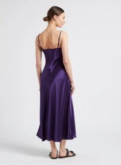 Max Mara Leisure ONDA - Purple Long Satin V-neck Dress -Morganmai Store 4099624