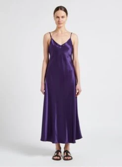 Max Mara Leisure ONDA - Purple Long Satin V-neck Dress