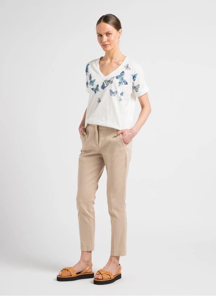 GERARD DAREL ADAM - White V-neck Linen-blend T-shirt 4 GERARD DAREL ADAM - White V-neck Linen-blend T-shirt - Image 4