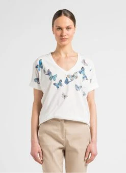 GERARD DAREL ADAM - White V-neck Linen-blend T-shirt