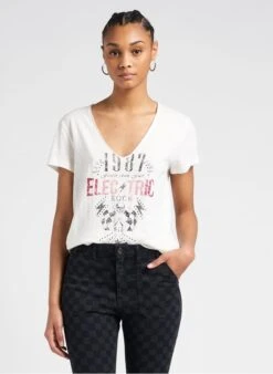 Ikks White Printed V-neck T-shirt