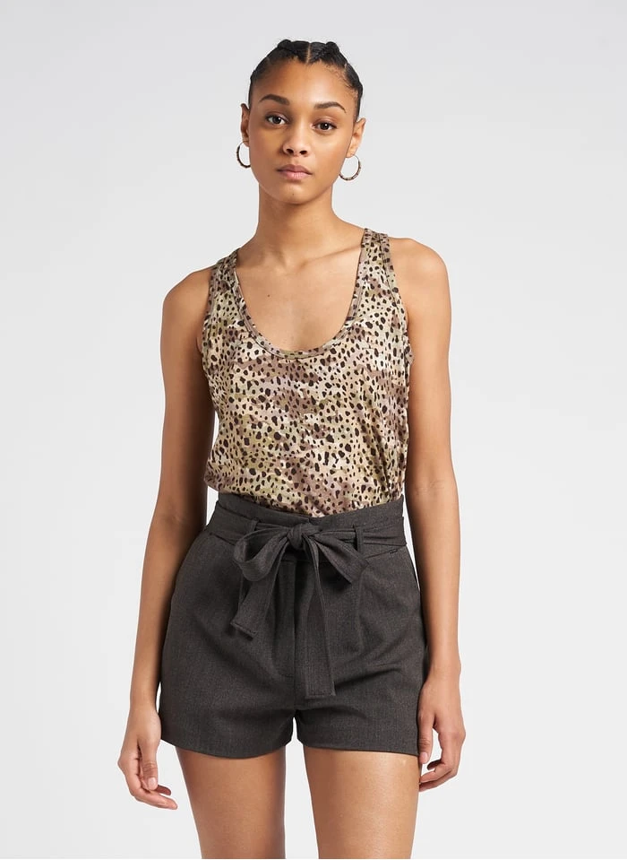 Ikks Green Leopard Print Linen-blend Top 1 Ikks Green Leopard Print Linen-blend Top