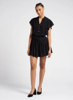 Black Ruffled V-neck Top -Morganmai Store 4102932