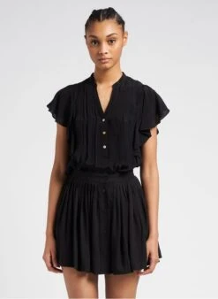 Black Ruffled V-neck Top