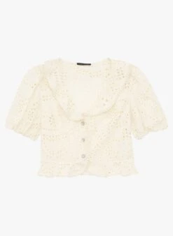 Tara Jarmon CARINE - White Short Embroidered Cotton Top -Morganmai Store 4103281